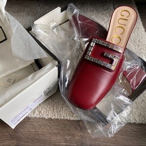 New GUCCI Malaga Kid Crystal Square G Madelyn Mules